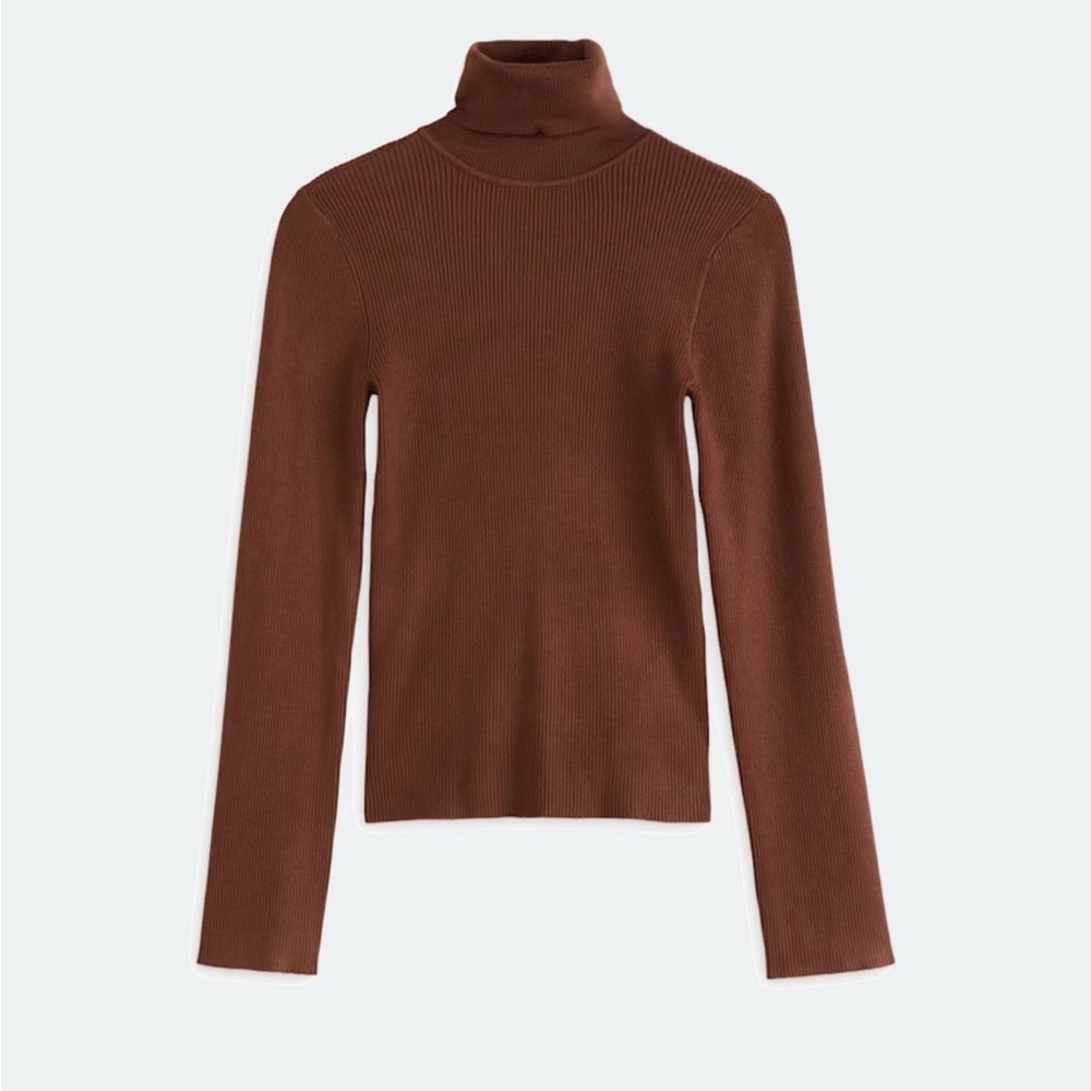 NWT Montgomery Post Brown Long Sleeve Ribbed Turtleneck Top - Picture 2 of 6